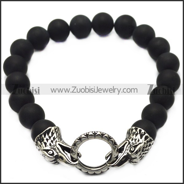 black rosary bracelet with steel raven heads b007993