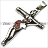 vintage 316l stainless steel johnny hallyday guitar cross pendant with red rhinestones p008223