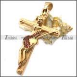 rose gold plated johnny hallyday guitar cross pendant with red rhinestones p008528