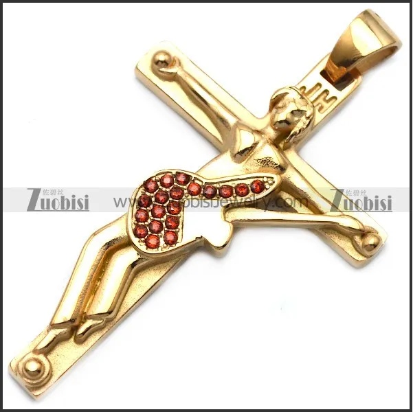 rose gold plated johnny hallyday guitar cross pendant with red rhinestones p008528