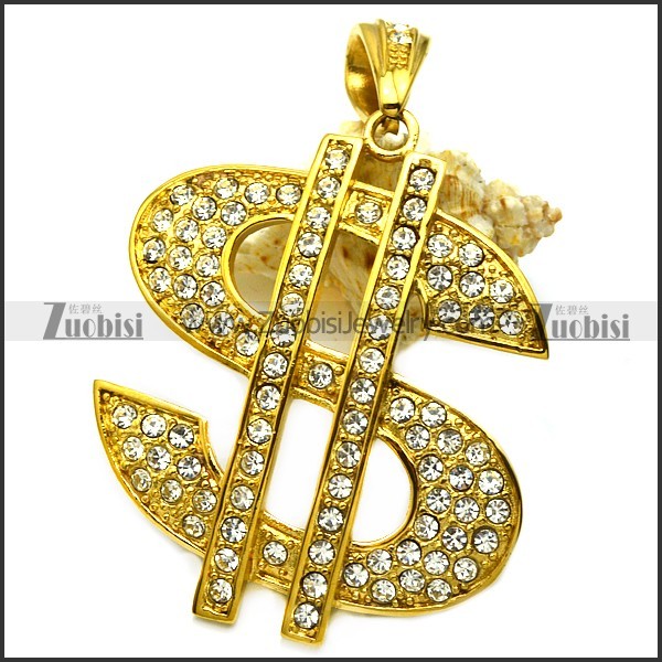 golden us dollar sign pendant with rhinestones for hip hop p008853