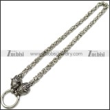 600mm long chainmaille chain necklace with two wolf heads and connector ring n002363