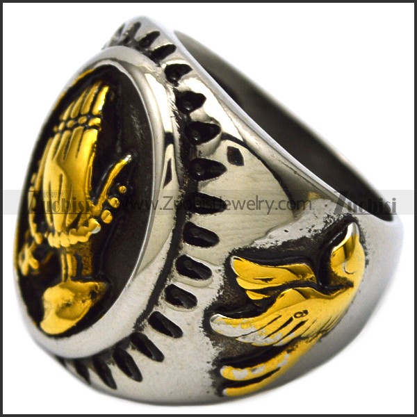 golden stainless steel prayer ring