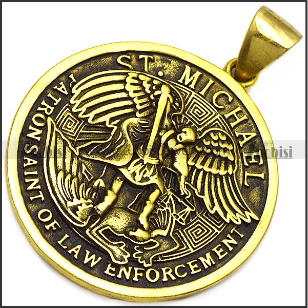 antique golden ST. Michael patron saint of law enforcement pendant p008883