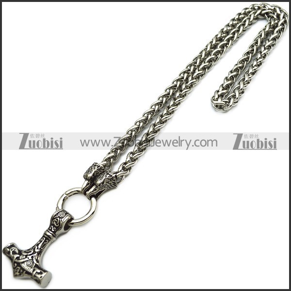 Raven Chain Viking Necklace with Thor Pendant n002507