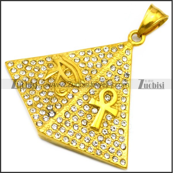Golden Stainless Steel Egypt Nile Moissanite Key Ankh Pendant p009065