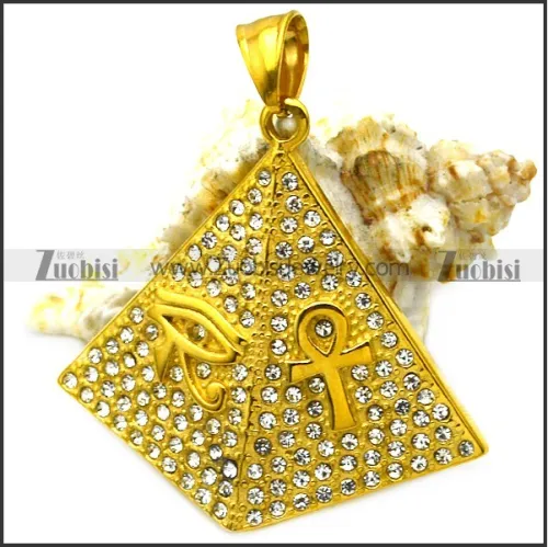 Golden Stainless Steel Egypt Nile Moissanite Key Ankh Pendant p009065