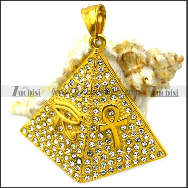 Golden Stainless Steel Egypt Nile Moissanite Key Ankh Pendant p009065