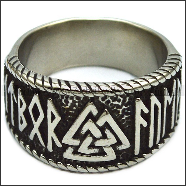 Vintage Mens Stainless Steel Viking Valknut Scandinavn Odin Symbol Norse Text Ring r006813