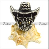 Silver Tone Skull Ring Wearing a Cross Cowboy Hat r007279