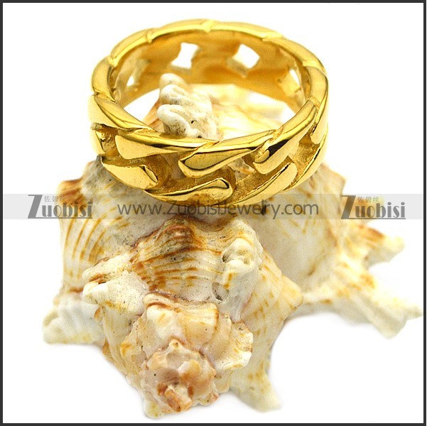 Shiny K Gold Plating Stainless Steel Cuban Ring r007011