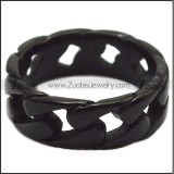 Shiny Black Plated Stainless Steel Cuban Ring r007012