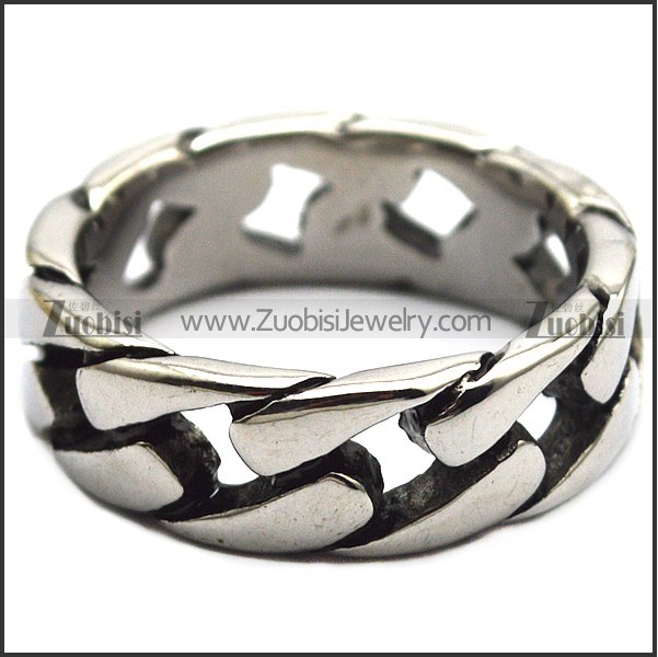 Shiny Silver Stainless Steel Cuban Ring r007010