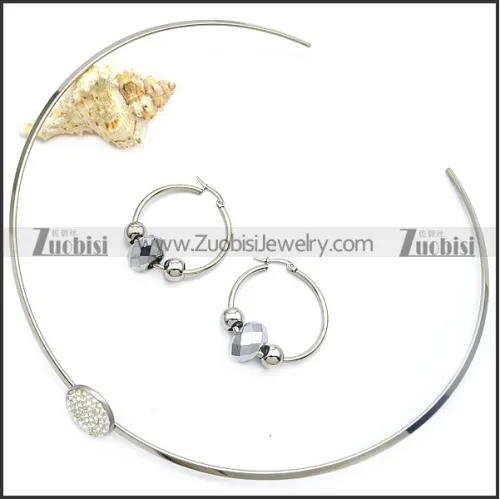 Stainless Steel Choker with Earring Set as Collar Wearing s002925