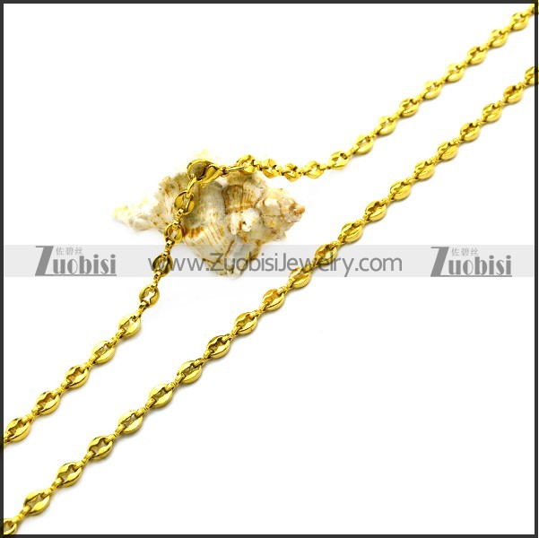 5MM Wide Gold Plating Coffee Beans Chain Necklace n002754