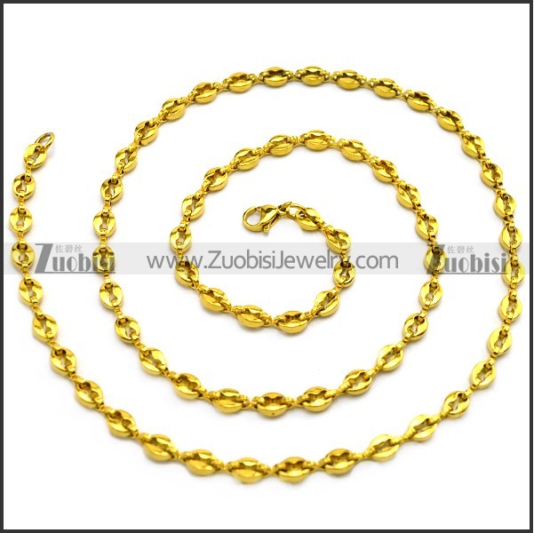 5MM Wide Gold Plating Coffee Beans Chain Necklace n002754