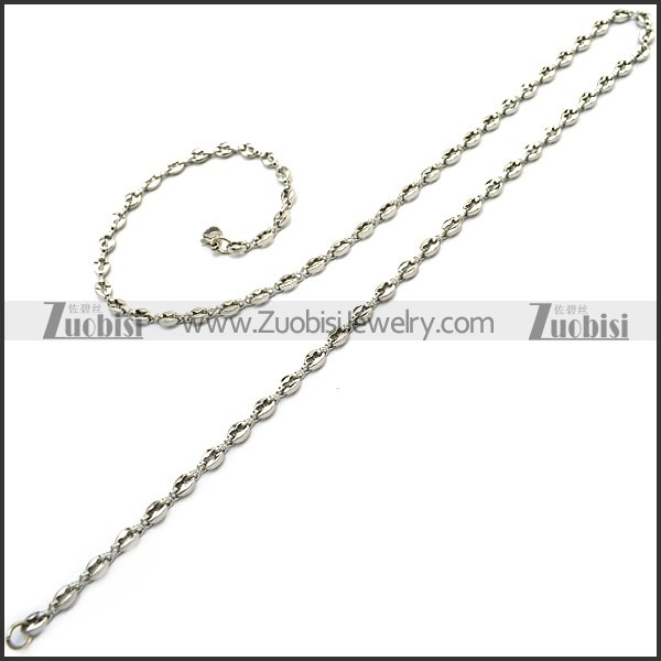 0.5CM Wide Silver Stainless Steel Coffee Bean Chain Necklace n002710