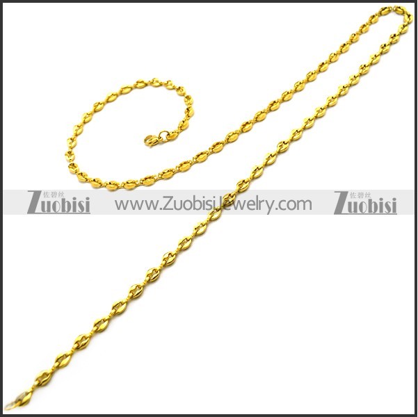 5MM Wide Gold Plating Coffee Beans Chain Necklace n002754