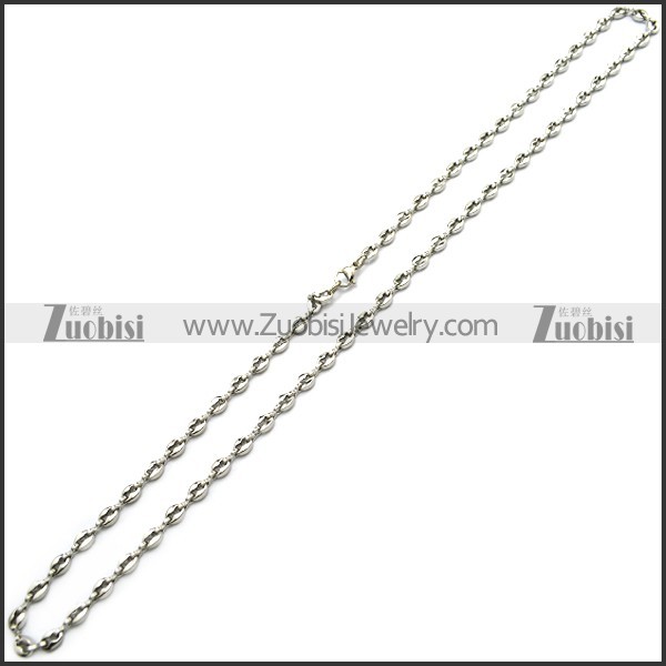 0.5CM Wide Silver Stainless Steel Coffee Bean Chain Necklace n002710