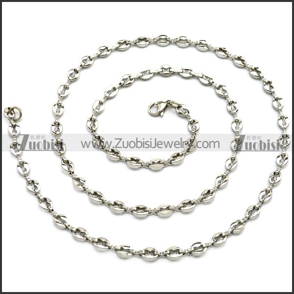 0.5CM Wide Silver Stainless Steel Coffee Bean Chain Necklace n002710