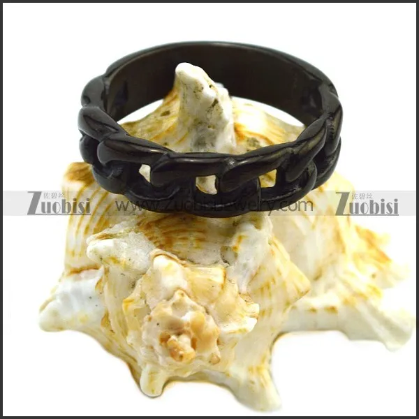 0.50cm Wide Women Black Stainless Steel Cuban Link Chain Band Ring r007338