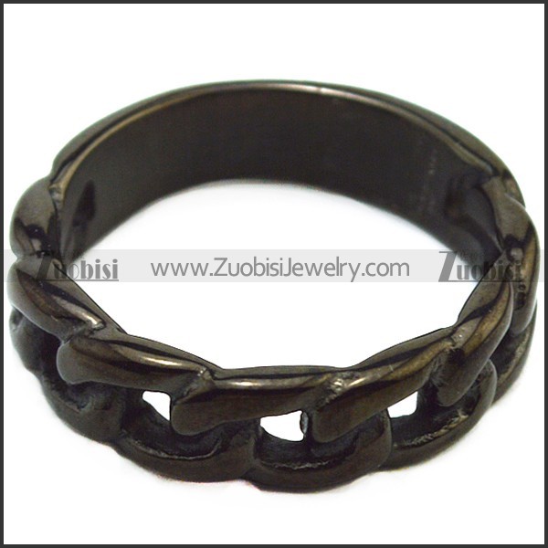 0.50cm Wide Women Black Stainless Steel Cuban Link Chain Band Ring r007338