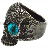 Blacken Stainless Steel One Blue Evil Eye Skull Ring r007476