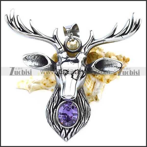 Stainless Steel Reindeer Head Pendant p009627