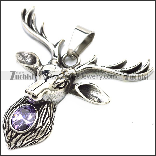 Stainless Steel Reindeer Head Pendant p009627