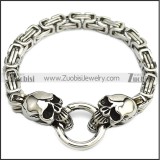 Silver Stainless Steel Casting Skull Heads Bracelet with Smart Ring b009595