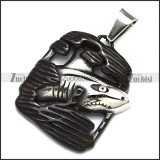 Black Stainless Steel Shark Necklace Pendant p010161