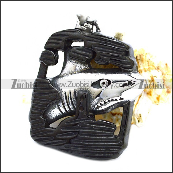 Black Stainless Steel Shark Necklace Pendant p010161