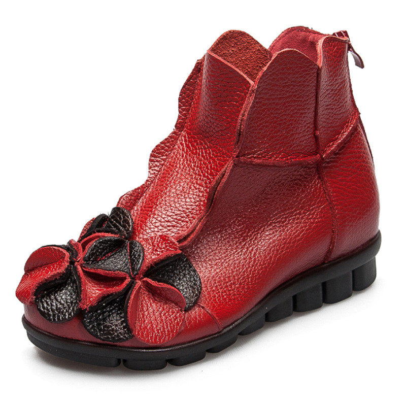 Us 56 Onebling Retro Genuine Leather Flower Women Ankle Boots