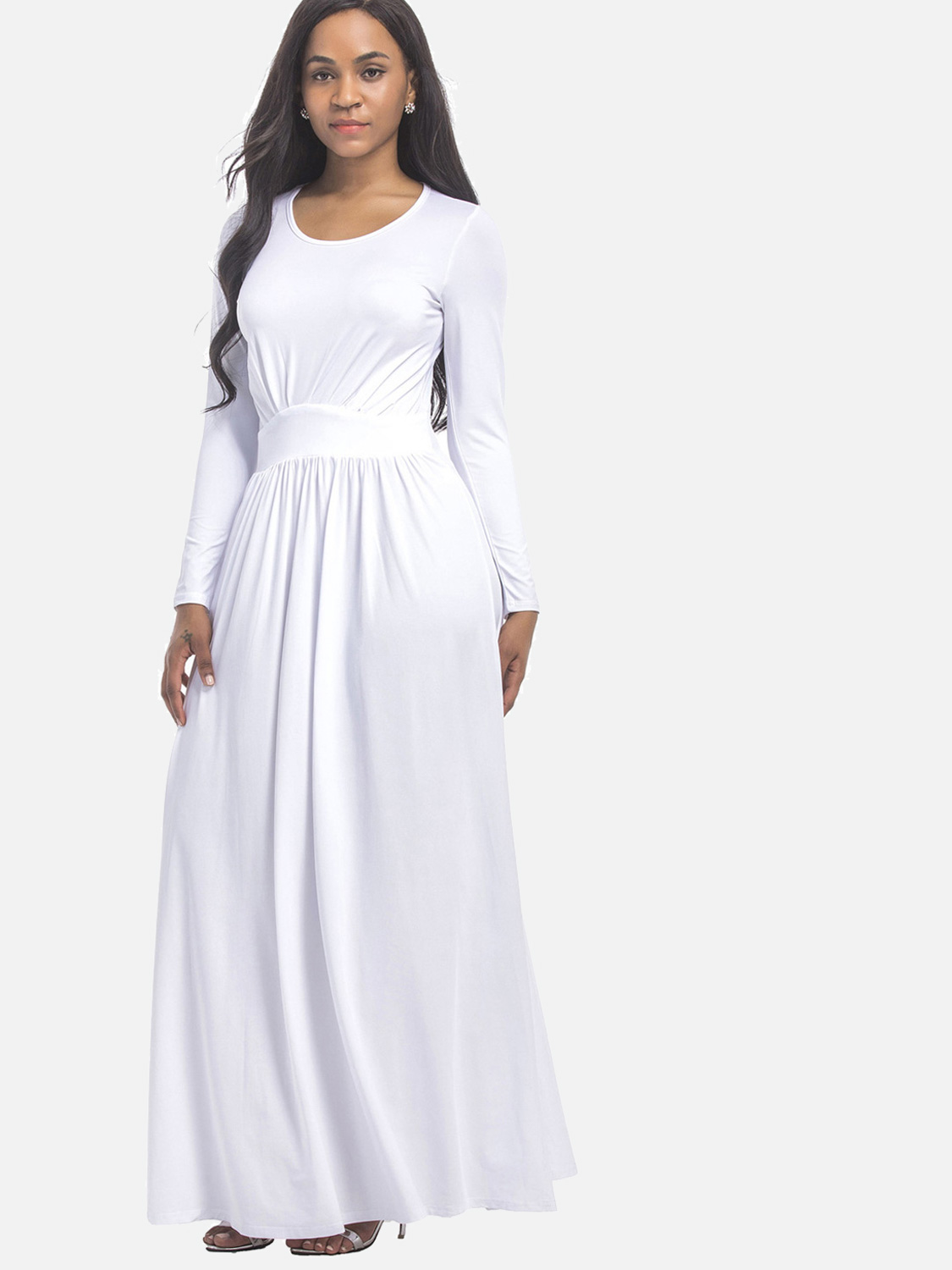 plus size white floor length dresses