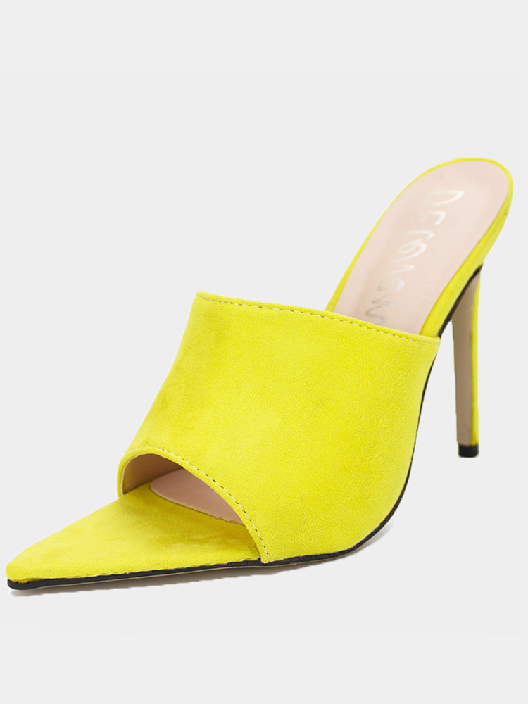 yellow heeled mules