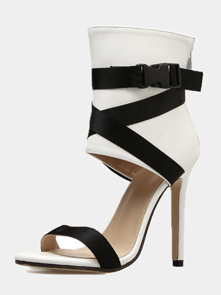 open toe ankle tie heeled bootie
