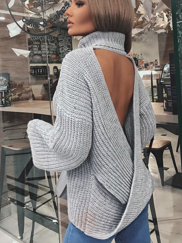 Us 36 Onebling Backless Women Turtleneck Sweater 2019 Autumn