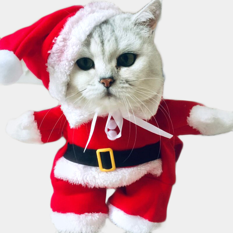 Winter Christmas Pet Cat Costumes Funny Santa Claus Clothes For