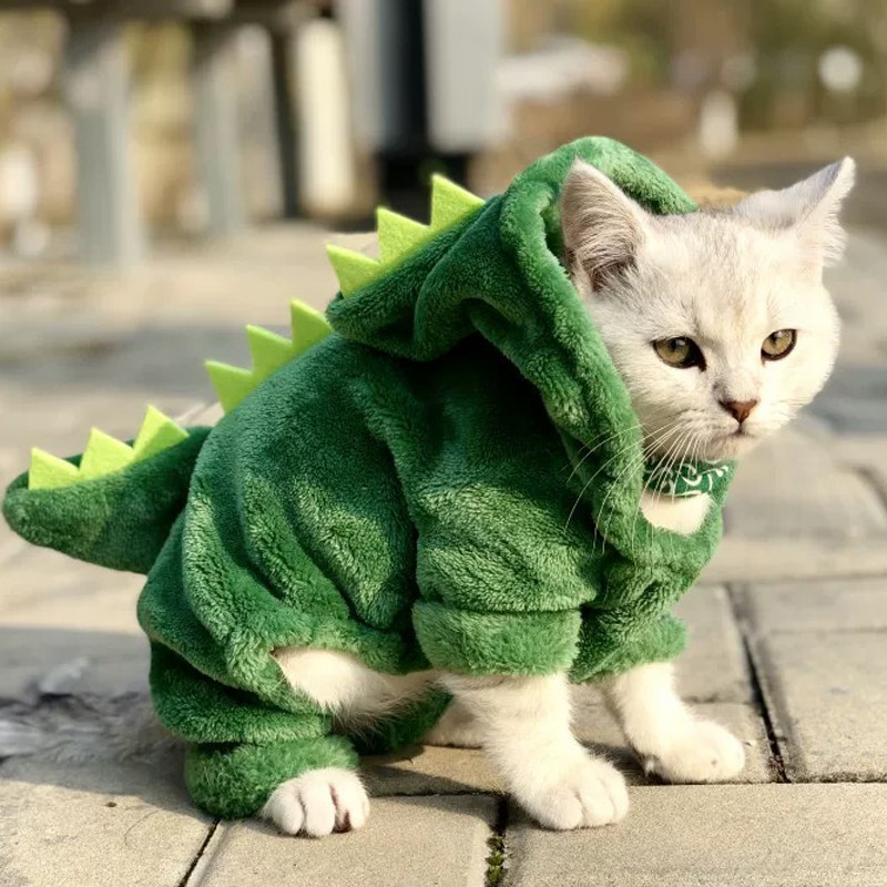 Pet Cat Clothes Funny Dinosaur Costumes Coat Winter Warm Fleece
