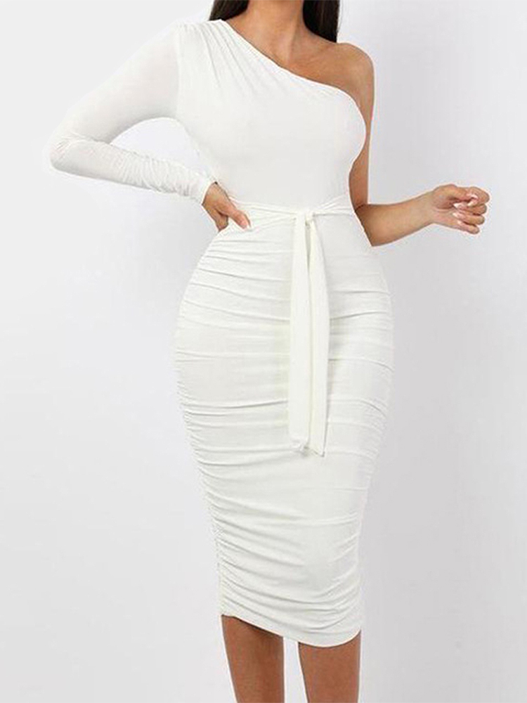 one shoulder ruched dress