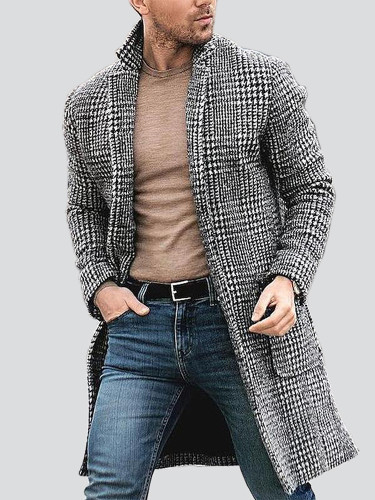 Winter Men Patch Pocket Houndstooth Overcoat Onebling