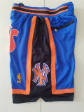 New York Knicks-尼克斯队复古密绣拉链口袋球裤 蓝色