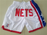  Brooklyn Nets-篮网贾思顿复古密绣拉链球裤白色