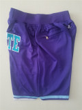  Charlotte Hornets-黄蜂队复古密绣拉链口袋球裤 紫色
