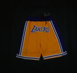 Los Angeles Lakers 湖人詹姆斯同款 带口袋 密绣复古球裤极品网眼