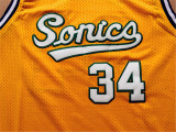 Seattle Supersonics超音速队 34号 雷阿伦 黄色 经典复古极品网眼球衣