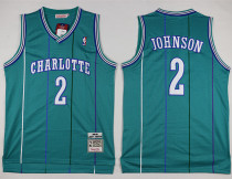  Charlotte Hornets黄蜂队 2号 约翰逊 绿色 复古极品网眼球衣