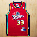 Detroit Pistons活塞队 33号 格兰特·希尔 红色 经典复古极品网眼球衣