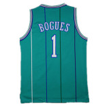 Charlotte Hornets黄蜂队 1号 穆格西-博格斯 绿色 复古极品网眼球衣