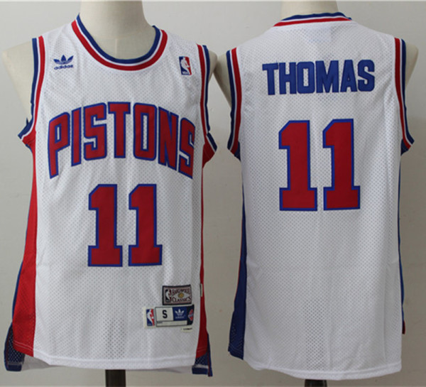 Detroit Pistons活塞队 11号 “微笑刺客”伊塞亚·托马斯 复古白色 极品网眼